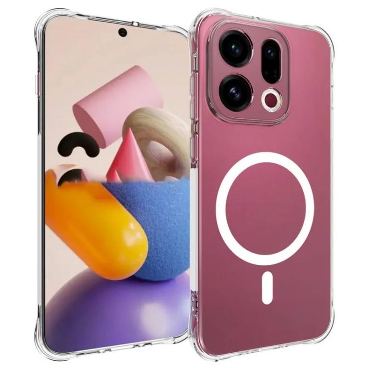For OPPO Find X9 5G WANLONFENG Transparent Magnetic Four-Corner Shockproof TPU Phone Case with Screen Film - Transparent