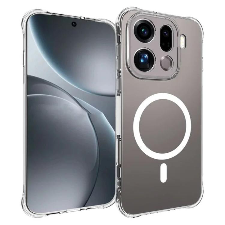 For OPPO Find X9 Pro 5G WANLONFENG Transparent Magnetic Four-Corner Shockproof TPU Phone Case with Screen Film - Transparent