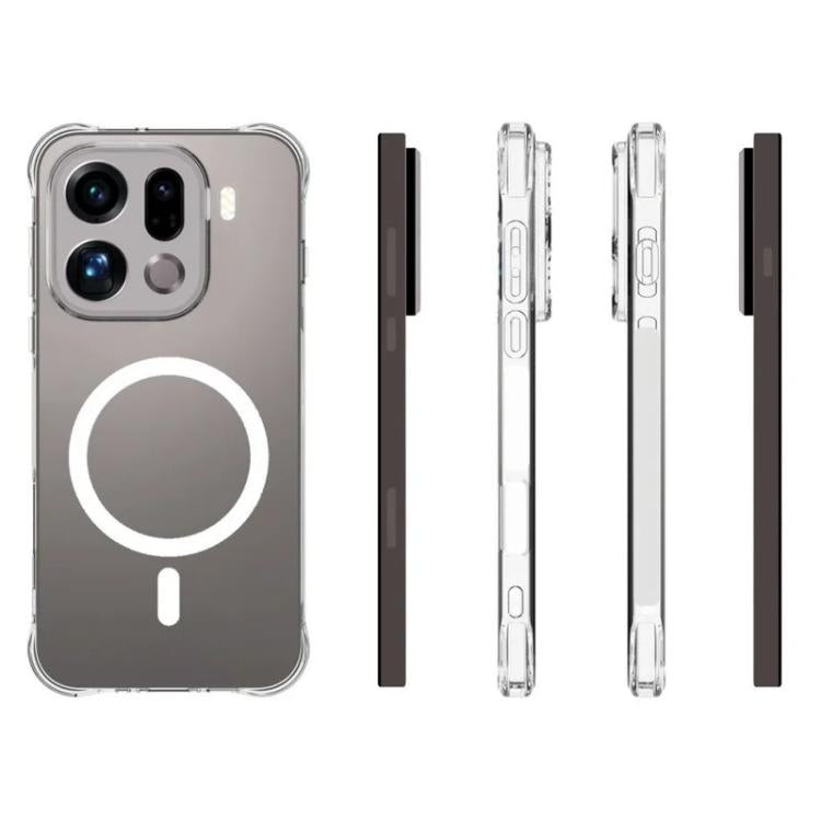 For OPPO Find X9 Pro 5G WANLONFENG Transparent Magnetic Four-Corner Shockproof TPU Phone Case with Screen Film - Transparent