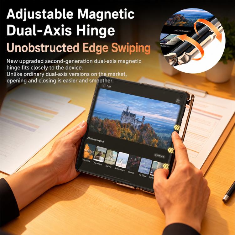 For Huawei Mate X7 Rotating Holder Magnetic-Hinge Smart View Window Genuine Leather Phone Case