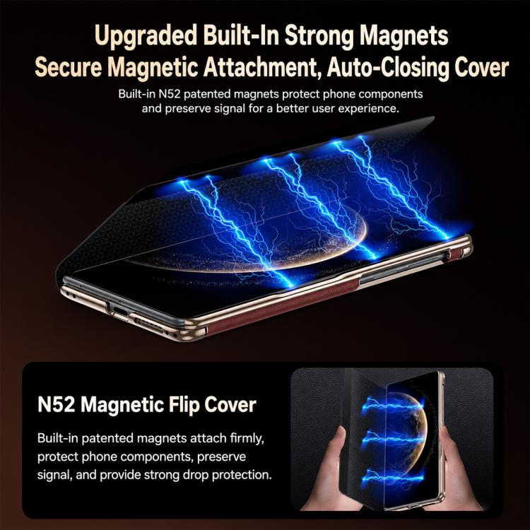 For Huawei Mate X7 Rotating Holder Magnetic-Hinge Smart View Window Genuine Leather Phone Case