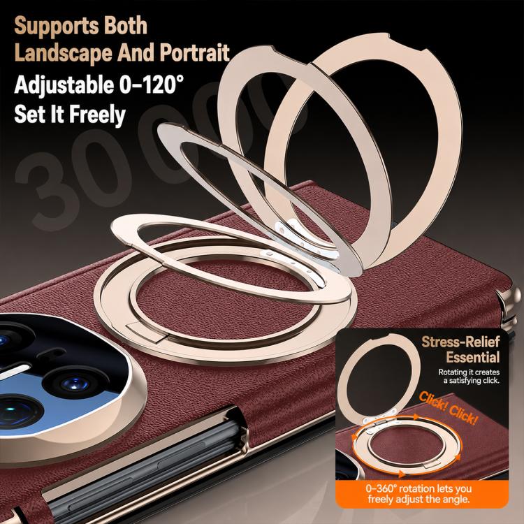 For Huawei Mate X7 Rotating Holder Magnetic-Hinge Smart View Window Genuine Leather Phone Case