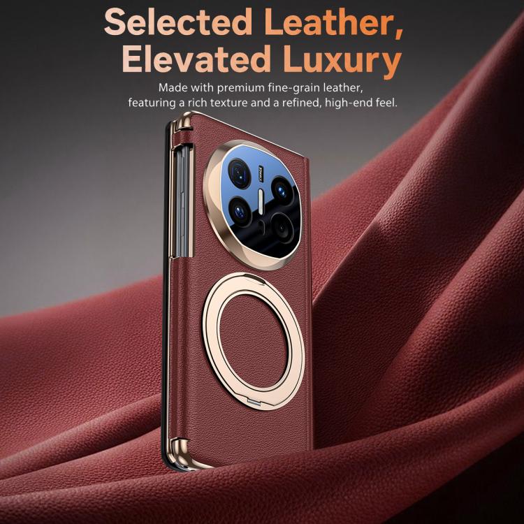 For Huawei Mate X7 Rotating Holder Magnetic-Hinge Smart View Window Genuine Leather Phone Case
