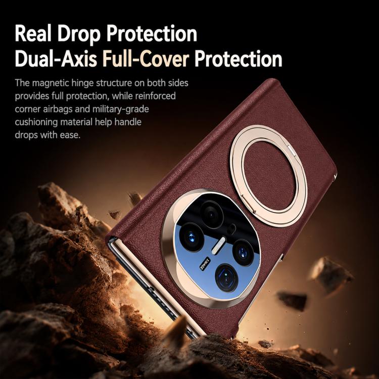 For Huawei Mate X7 Rotating Holder Magnetic-Hinge Smart View Window Genuine Leather Phone Case