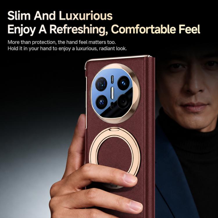 For Huawei Mate X7 Rotating Holder Magnetic-Hinge Smart View Window Genuine Leather Phone Case