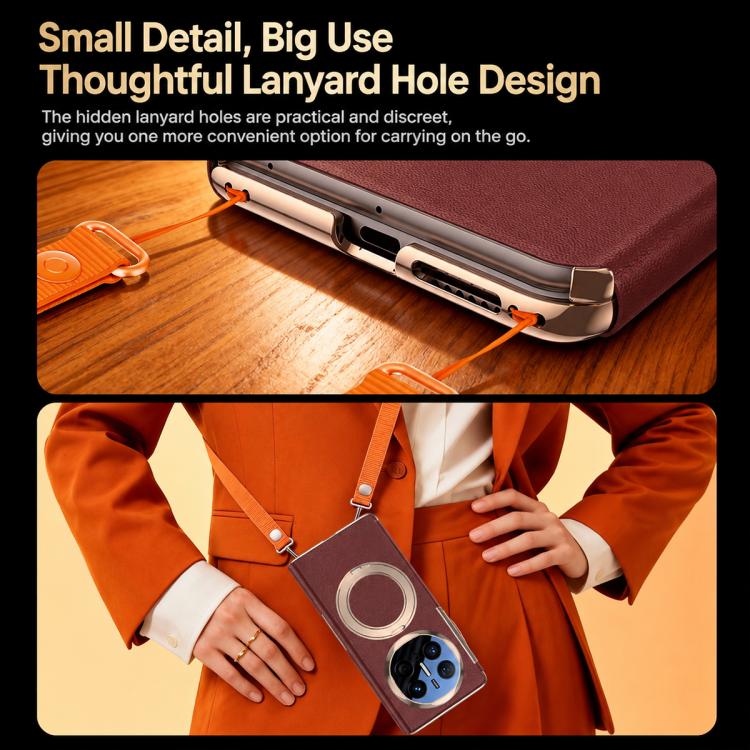 For Huawei Mate X7 Rotating Holder Magnetic-Hinge Smart View Window Genuine Leather Phone Case