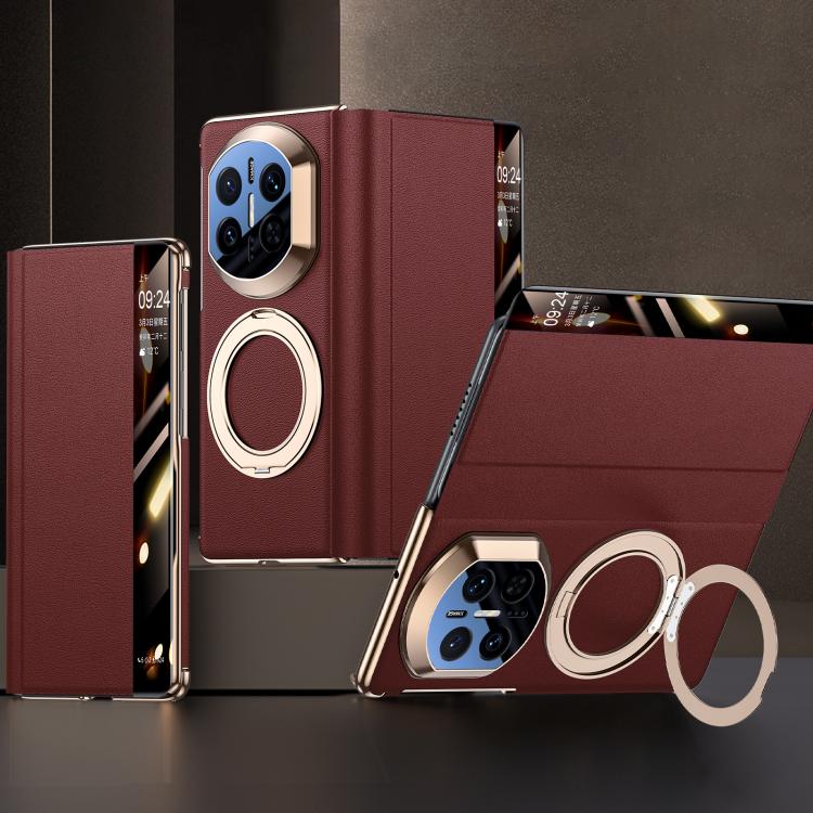 For Huawei Mate X6 Rotating Holder Magnetic-Hinge Smart View Window Genuine Leather Phone Case
