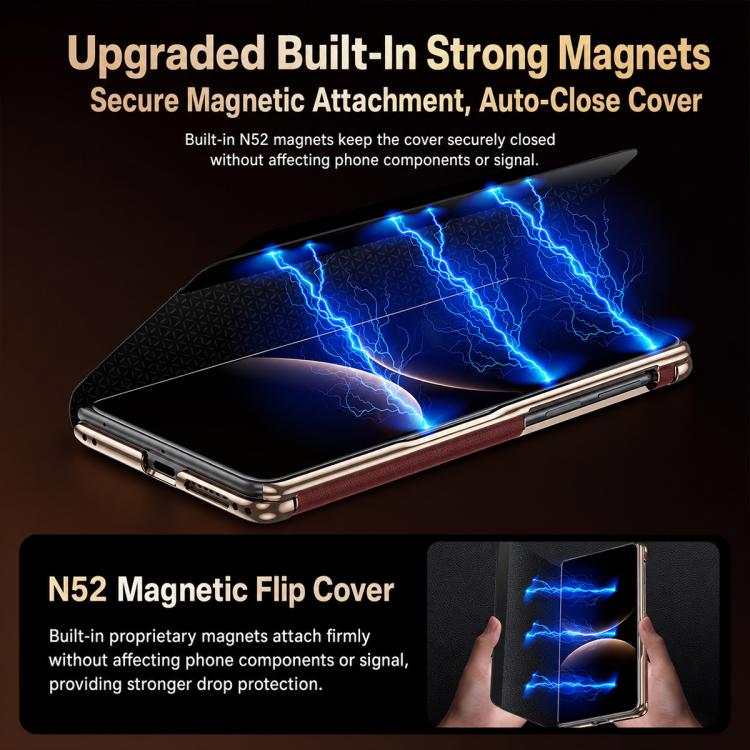 For Huawei Mate X6 Rotating Holder Magnetic-Hinge Smart View Window Genuine Leather Phone Case