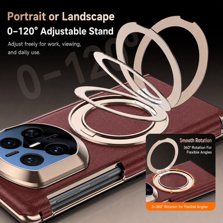 For Huawei Mate X6 Rotating Holder Magnetic-Hinge Smart View Window Genuine Leather Phone Case