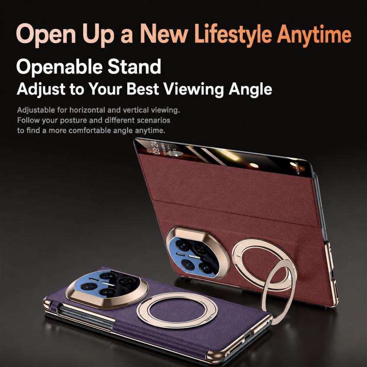 For Huawei Mate X6 Rotating Holder Magnetic-Hinge Smart View Window Genuine Leather Phone Case