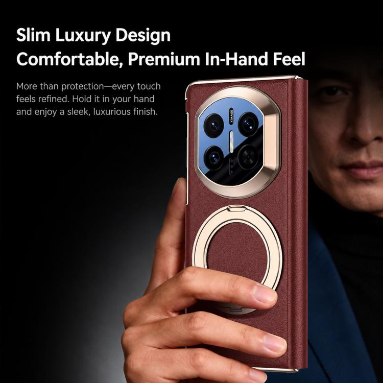 For Huawei Mate X6 Rotating Holder Magnetic-Hinge Smart View Window Genuine Leather Phone Case