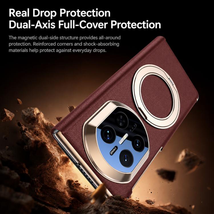 For Huawei Mate X6 Rotating Holder Magnetic-Hinge Smart View Window Genuine Leather Phone Case