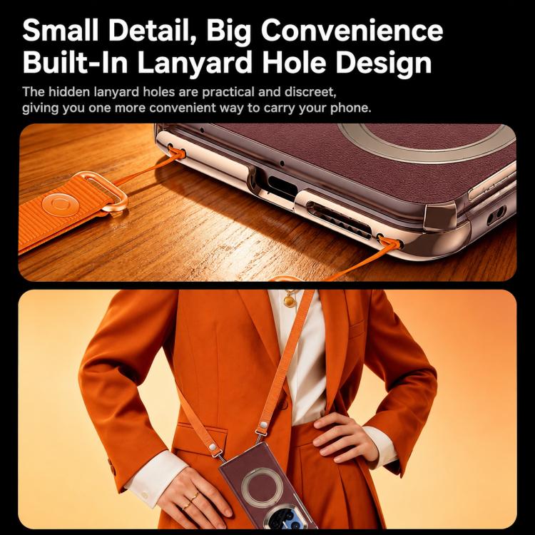 For Huawei Mate X6 Rotating Holder Magnetic-Hinge Smart View Window Genuine Leather Phone Case