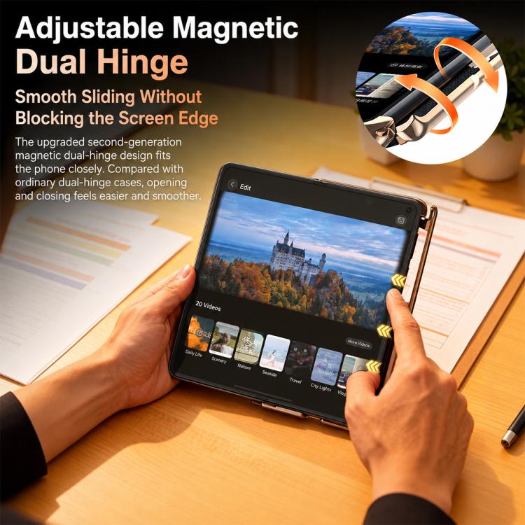 For Huawei Mate X6 Rotating Holder Magnetic-Hinge Smart View Window Genuine Leather Phone Case