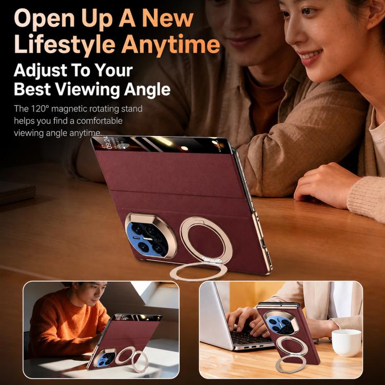 For Huawei Mate X6 Rotating Holder Magnetic-Hinge Smart View Window Genuine Leather Phone Case
