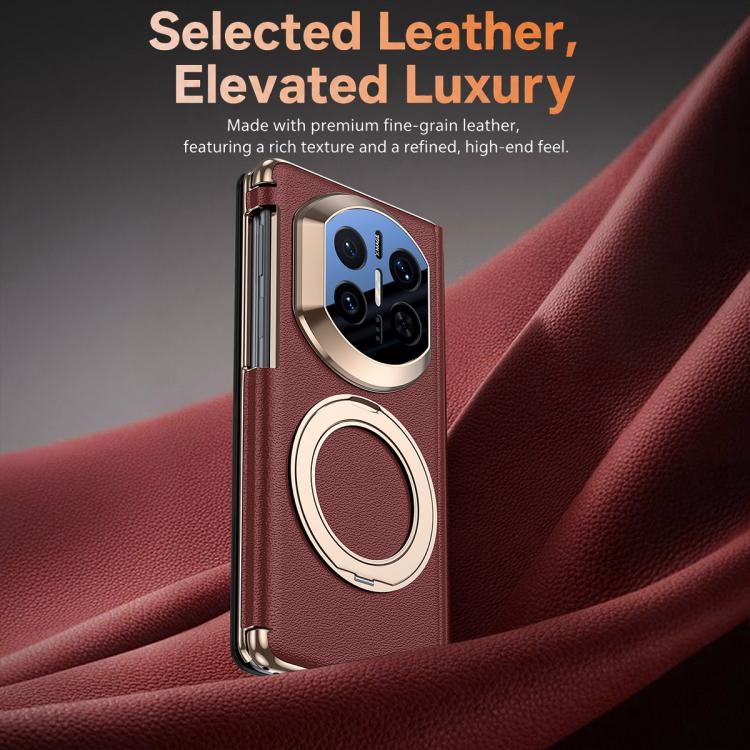 For Huawei Mate X6 Rotating Holder Magnetic-Hinge Smart View Window Genuine Leather Phone Case
