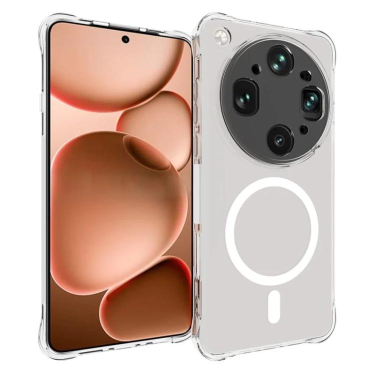 For OPPO Find X9 Ultra 5G WANLONFENG Transparent Magnetic Four-Corner Shockproof TPU Phone Case with 2pcs Screen Films - Transparent