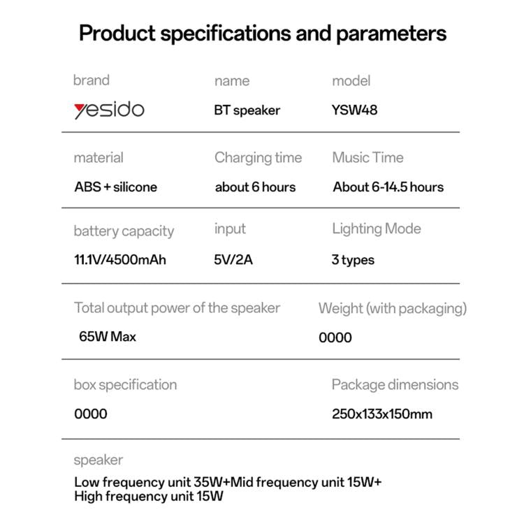 Yesido YSW48 65W High Power Portable Bluetooth Speaker - Black