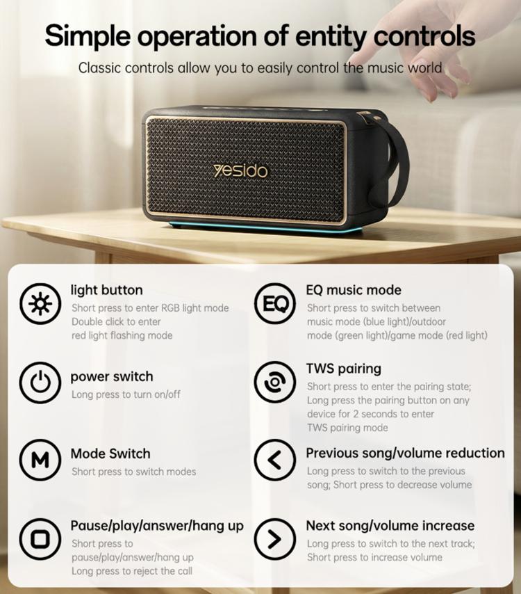 Yesido YSW48 65W High Power Portable Bluetooth Speaker - Black