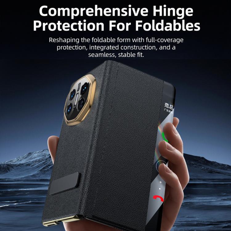 For Huawei Mate X5 Bar-Type Rotating Holder Smart View Window Genuine Leather Phone Case