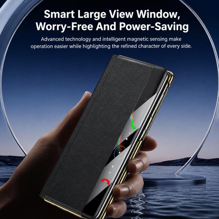 For Huawei Mate X5 Bar-Type Rotating Holder Smart View Window Genuine Leather Phone Case