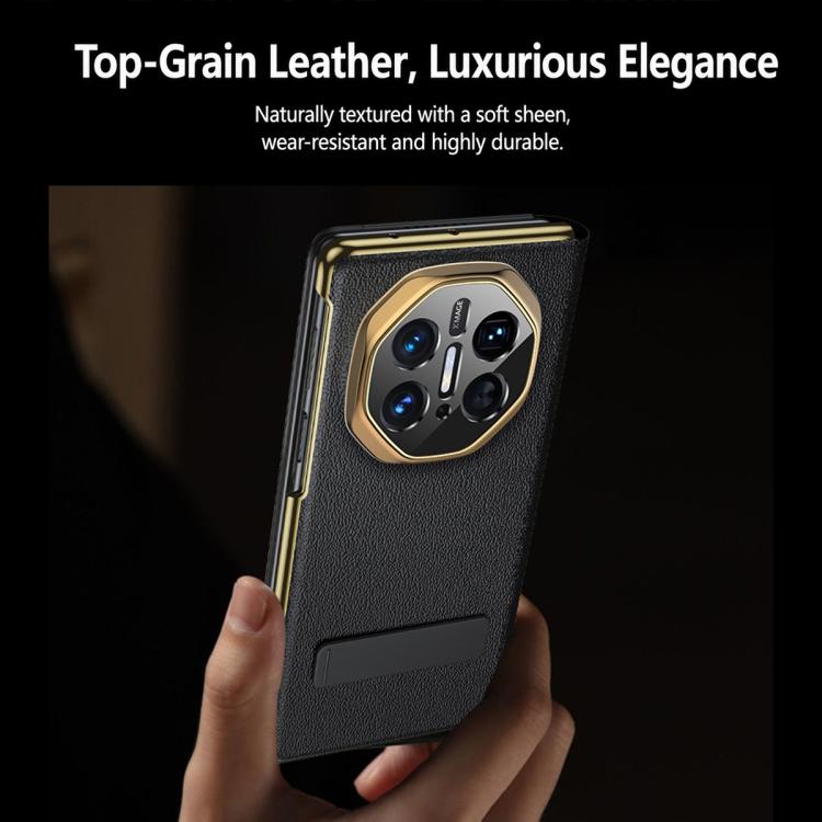 For Huawei Mate X5 Bar-Type Rotating Holder Smart View Window Genuine Leather Phone Case