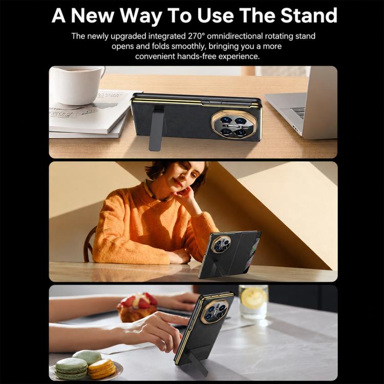 For Huawei Mate X5 Bar-Type Rotating Holder Smart View Window Genuine Leather Phone Case
