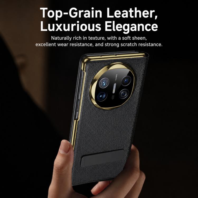 For Huawei Mate X6 Bar-Type Rotating Holder Smart View Window Genuine Leather Phone Case