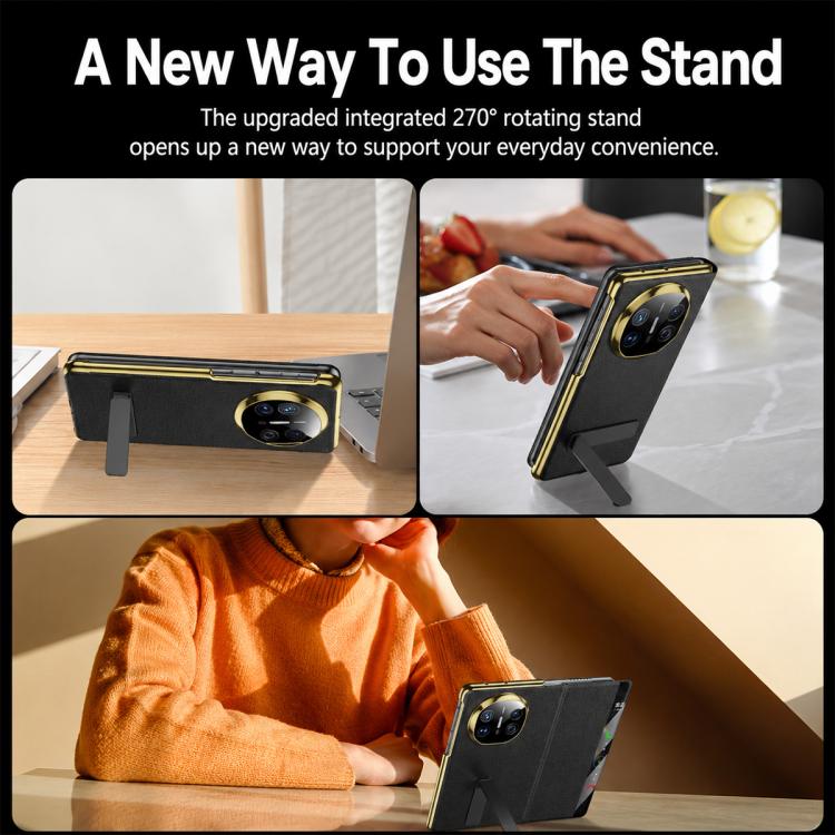 For Huawei Mate X6 Bar-Type Rotating Holder Smart View Window Genuine Leather Phone Case