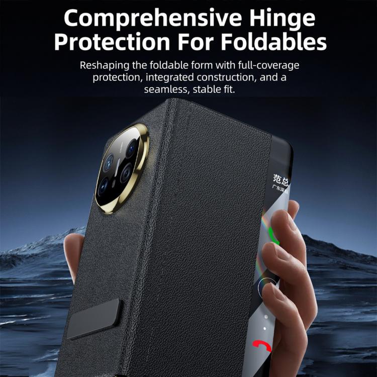 For Huawei Mate X6 Bar-Type Rotating Holder Smart View Window Genuine Leather Phone Case