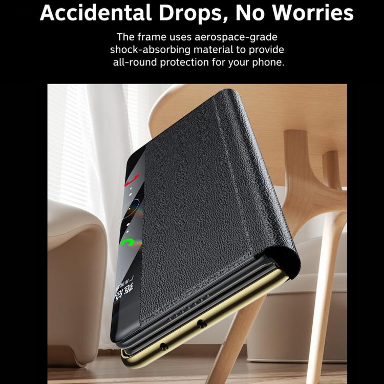 For Huawei Mate X6 Bar-Type Rotating Holder Smart View Window Genuine Leather Phone Case