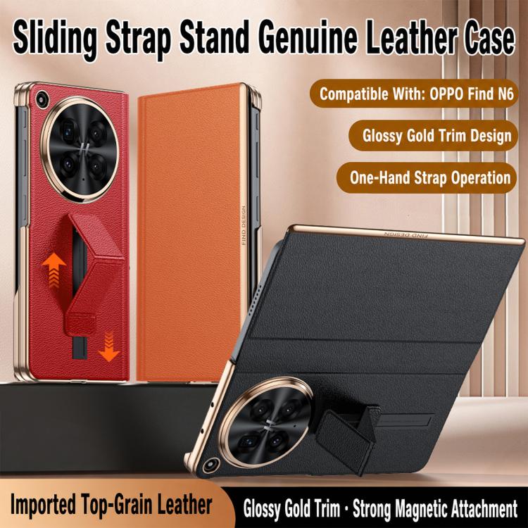 For OPPO Find N6 5G Sliding Wristband Holder Genuine Leather Phone Case