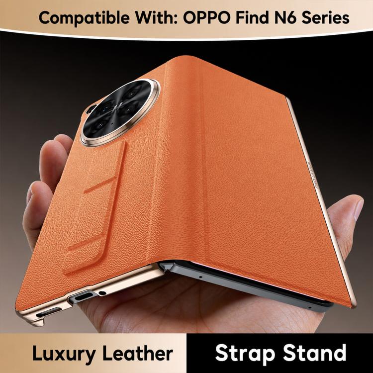 For OPPO Find N6 5G Sliding Wristband Holder Genuine Leather Phone Case
