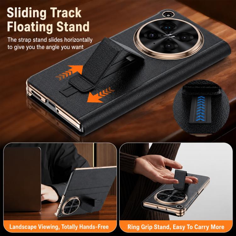 For OPPO Find N6 5G Sliding Wristband Holder Genuine Leather Phone Case