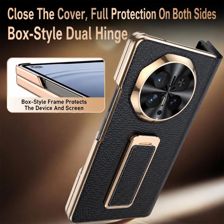 For Honor Magic V6 Rotating Wristband Holder View Window Genuine Leather Phone Case