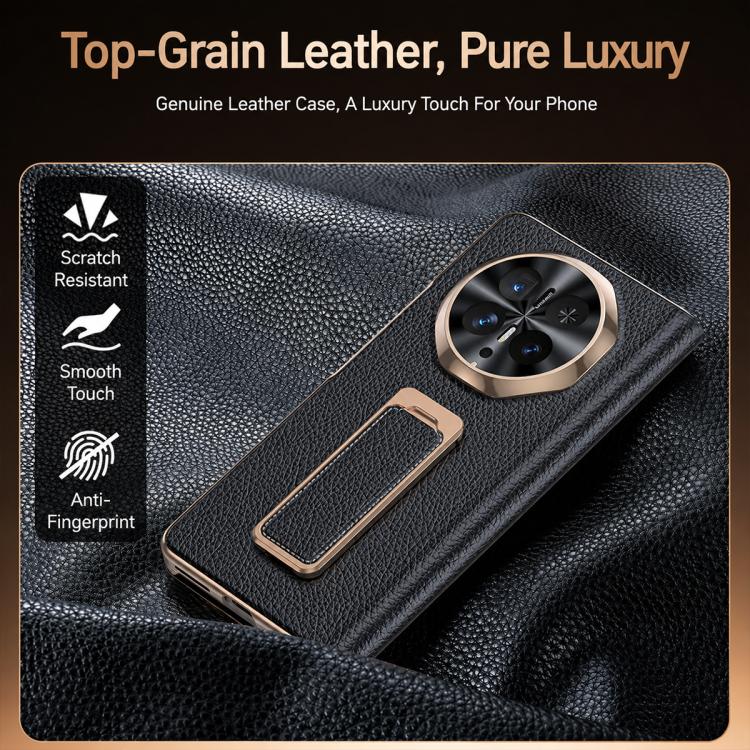 For Honor Magic V6 Rotating Wristband Holder View Window Genuine Leather Phone Case