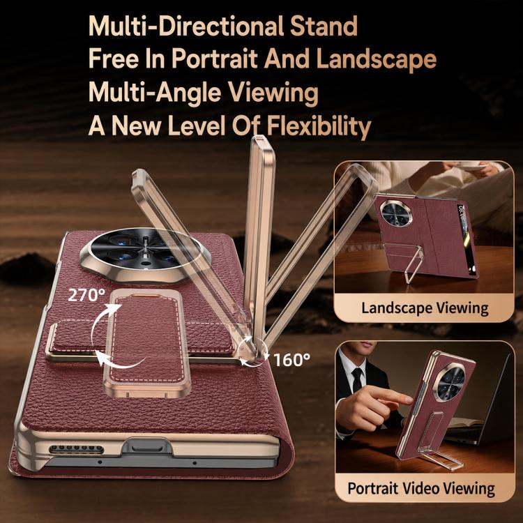 For Honor Magic V6 Rotating Wristband Holder View Window Genuine Leather Phone Case