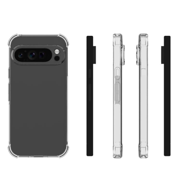 For Google Pixel 9 Pro XL WANLONFENG Transparent Four-Corner Shockproof TPU Phone Case with Screen Film - Transparent
