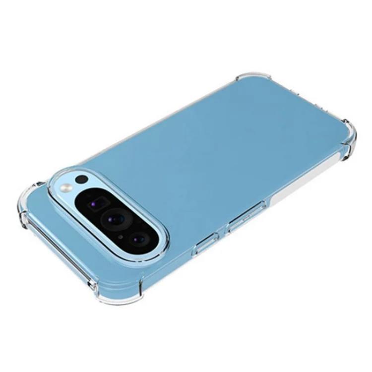 For Google Pixel 9 Pro WANLONFENG Transparent Four-Corner Shockproof TPU Phone Case with Screen Film - Transparent