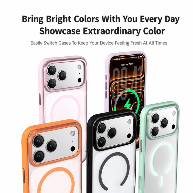 For iPhone 17 Pro Colorful Skin-Friendly Metal Lens Frame Magnetic Phone Case