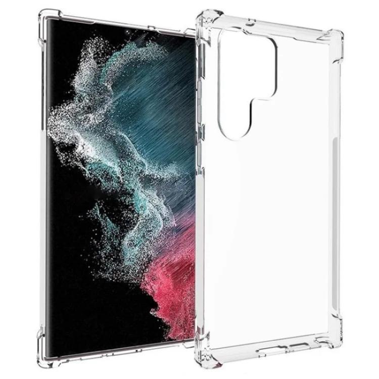 For Galaxy S23 Ultra 5G WANLONFENG Transparent Four-Corner Shockproof TPU Phone Case with Screen Film - Transparent