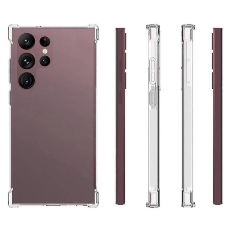 For Galaxy S23 Ultra 5G WANLONFENG Transparent Four-Corner Shockproof TPU Phone Case with Screen Film - Transparent