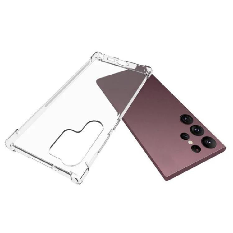 For Galaxy S23 Ultra 5G WANLONFENG Transparent Four-Corner Shockproof TPU Phone Case with Screen Film - Transparent
