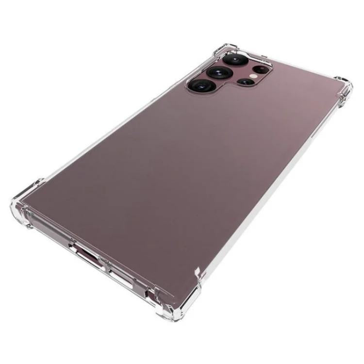 For Galaxy S23 Ultra 5G WANLONFENG Transparent Four-Corner Shockproof TPU Phone Case with Screen Film - Transparent