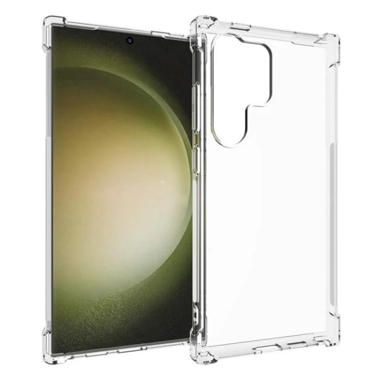 For Galaxy S24 Ultra 5G WANLONFENG Transparent Four-Corner Shockproof TPU Phone Case with Screen Film - Transparent