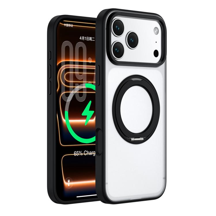 For iPhone 17 Pro Colorful Skin-Friendly Metal Lens Frame Magnetic Rotating Holder Phone Case