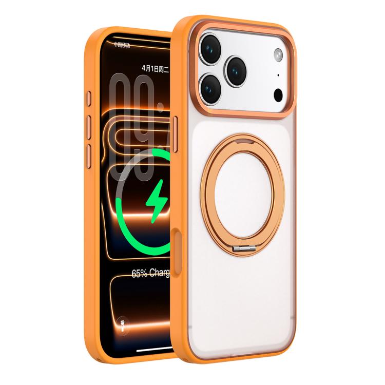 For iPhone 17 Pro Colorful Skin-Friendly Metal Lens Frame Magnetic Rotating Holder Phone Case