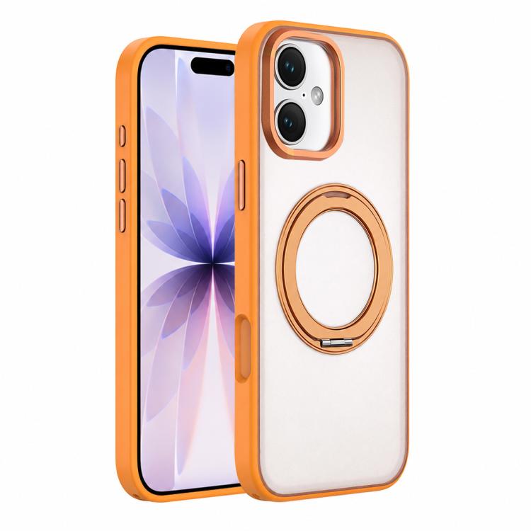 For iPhone 17 Colorful Skin-Friendly Metal Lens Frame Magnetic Rotating Holder Phone Case
