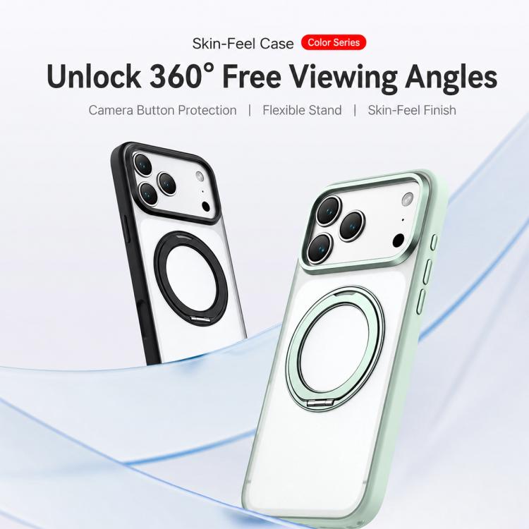 For iPhone 17 Colorful Skin-Friendly Metal Lens Frame Magnetic Rotating Holder Phone Case