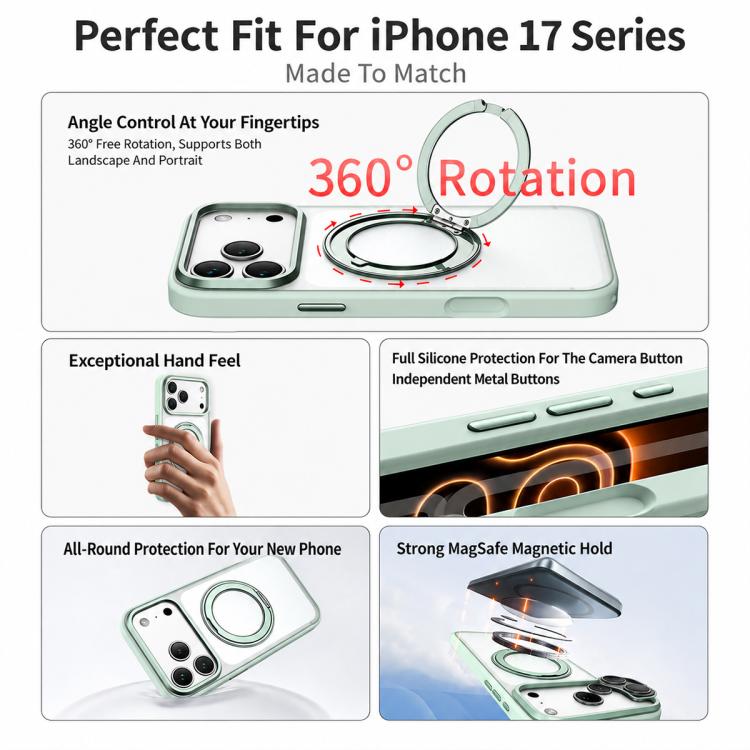 For iPhone 17 Pro Colorful Skin-Friendly Metal Lens Frame Magnetic Rotating Holder Phone Case